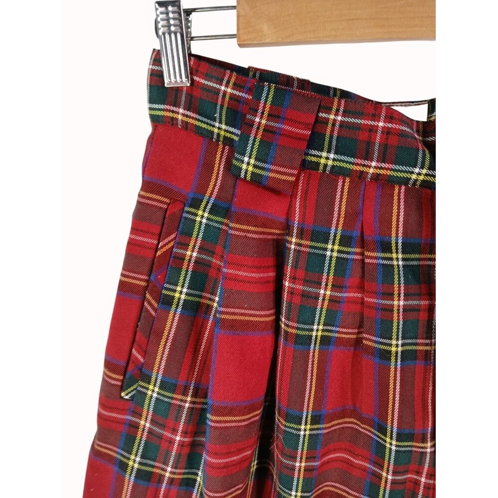 Vintage Bean Dog Red Tartan Plaid High Waisted Pleated Shorts M Womens School - Picture 3 of 8